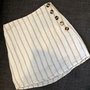 Striped Linen Mini Skirt with Button Detail